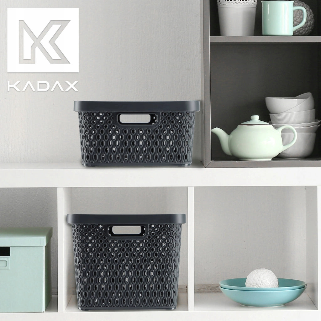 Cestino KADAX con coperchio, contenitore organizer, scatola portaoggetti da 18 litri, grigio
