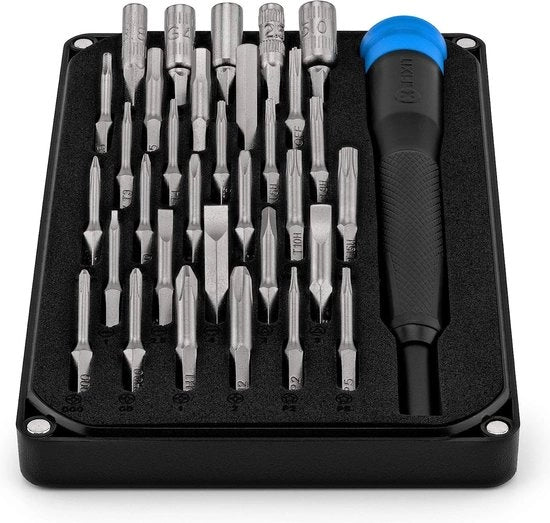 Set di bit per precisioni, composto da 32 bit (4 mm) e un set di chiavi per la riparazione di smartphone, console, laptop e altri dispositivi.