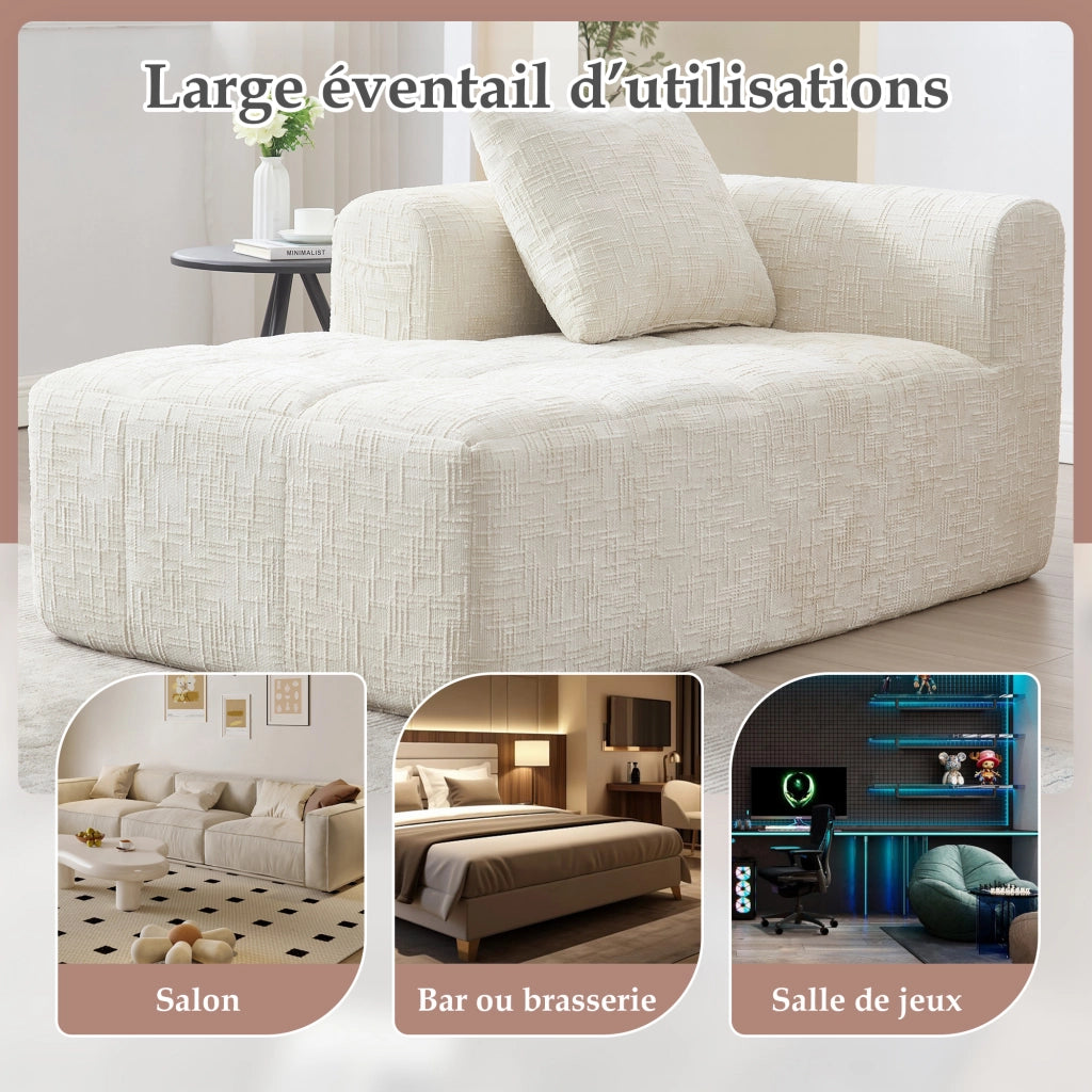 Chaise Longue Méridienne 1 Posto con Cuscino e Tasche Laterali; Comfort Morbido; in Ciniglia Beige
