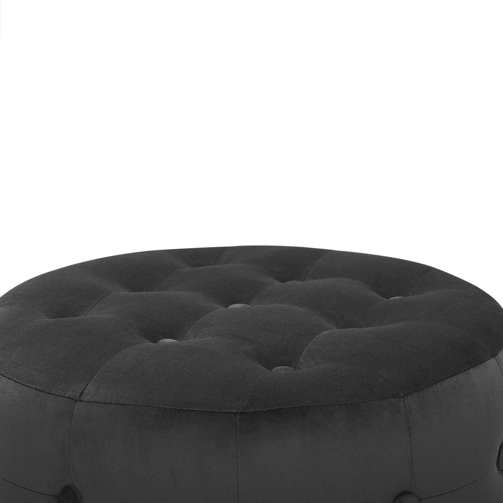 Poggiapiedi Tondo Velluto Rosso Capitonné Bottoni Stile Chesterfield