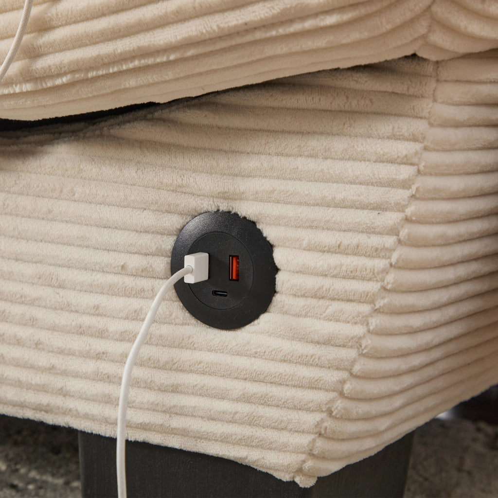 Sofa a due posti con seduta ampia, design ergonomico, USB-C e tasche laterali in corduroy beige 190 × 73 × 84 cm