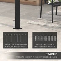 Pergola Gazebo con 12 Fori di Drenaggio, in Metallo e Poliestere, 400x296x200/262 cm, Grigio Scuro