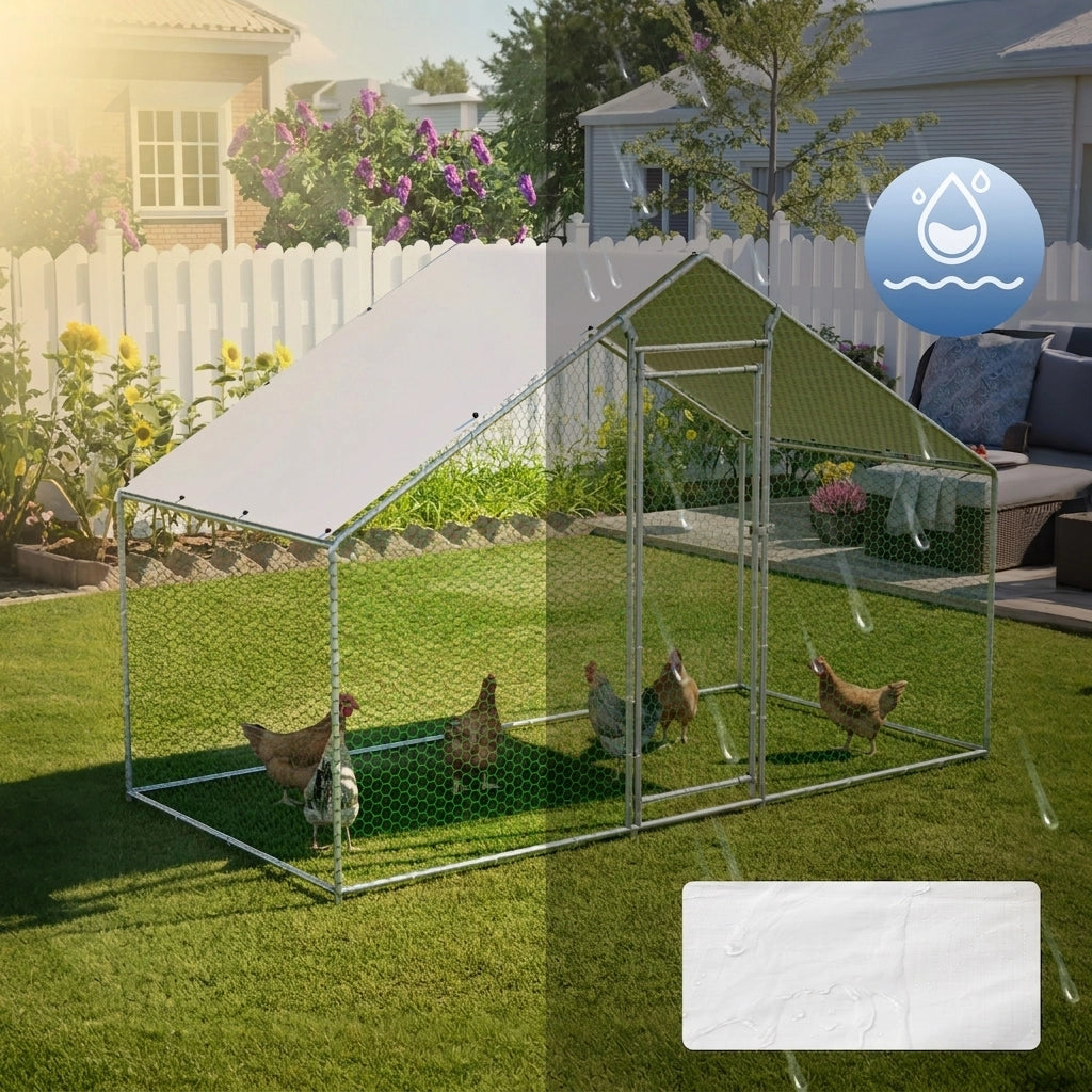 Pollaio in Metallo 3×1;5×2 m; Recinto per Galline da Esterno con Telo Impermeabile UV; Porta con Serratura e Rete Protettiva