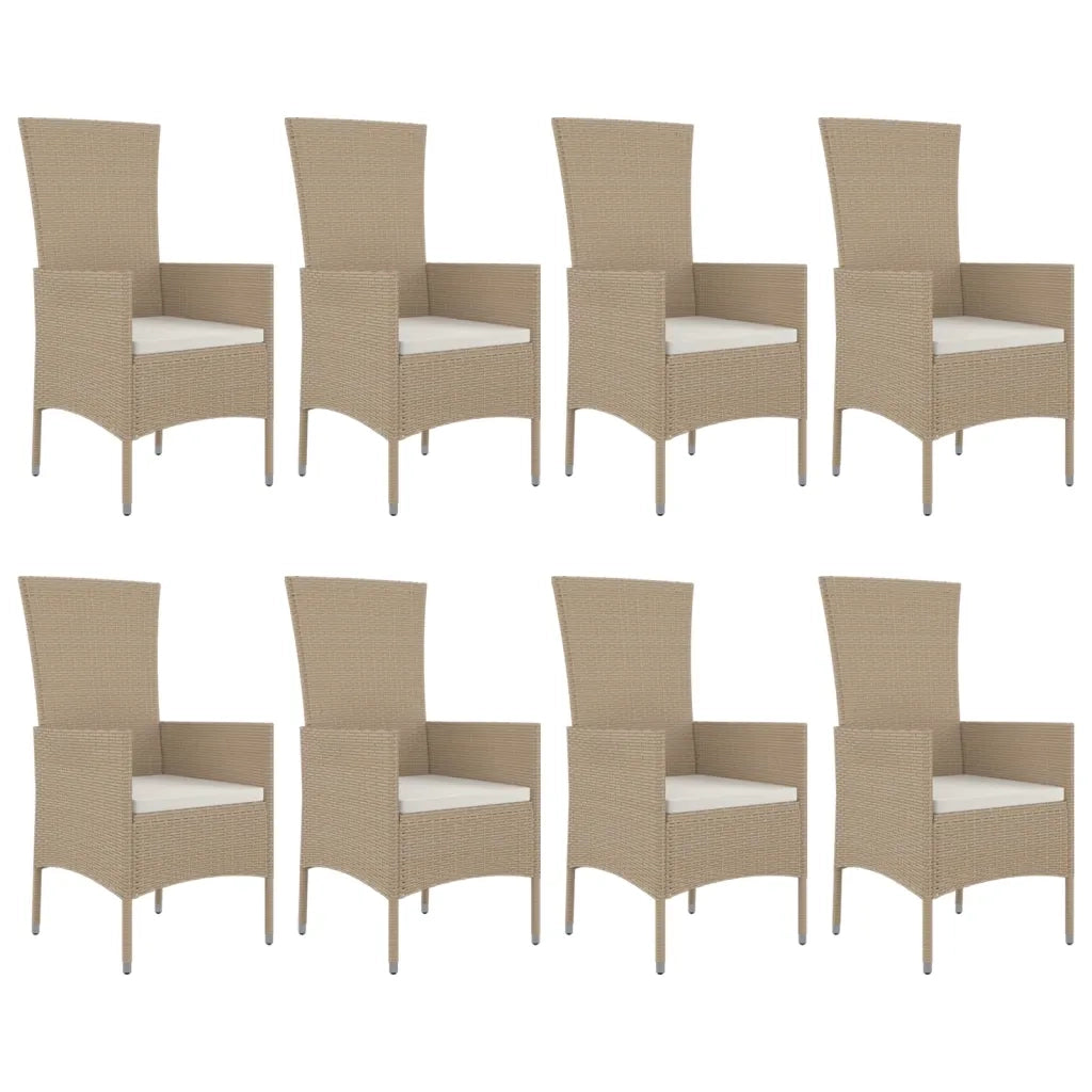 Set da Pranzo da Giardino 9 pz con Cuscini Beige in Polyrattan 3157565