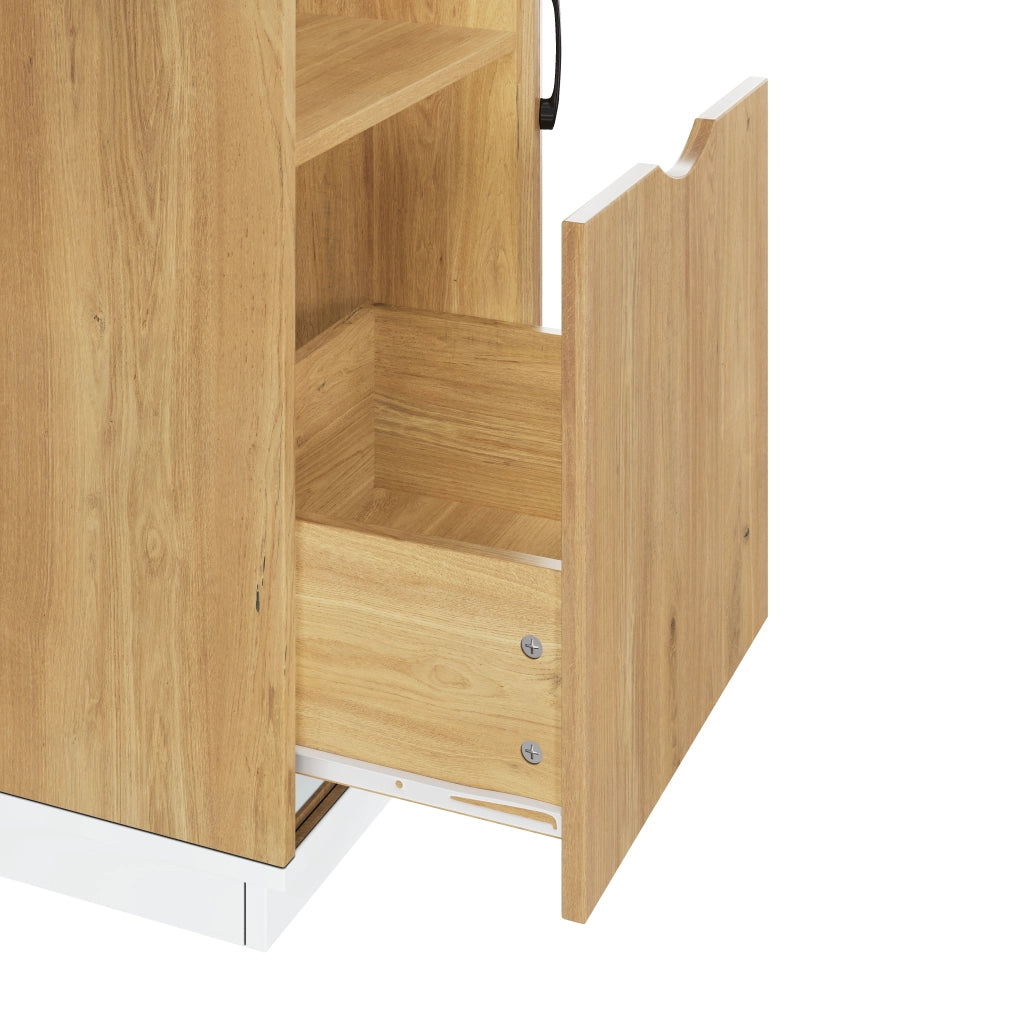 Scrivania regolabile in altezza con 2 cassetti in MDF bianco e rovere