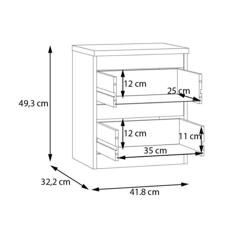 Comodino Morgan 2 cassetti 41.8 x 32.2 x H 49.3 cm. colore rovere