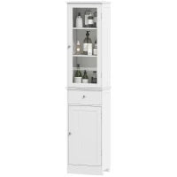 kleankin Mobile Colonna Bagno Salvaspazio con Armadietto, Cassetto e Ripiani in MDF, 40x27x171.5cm, Bianco