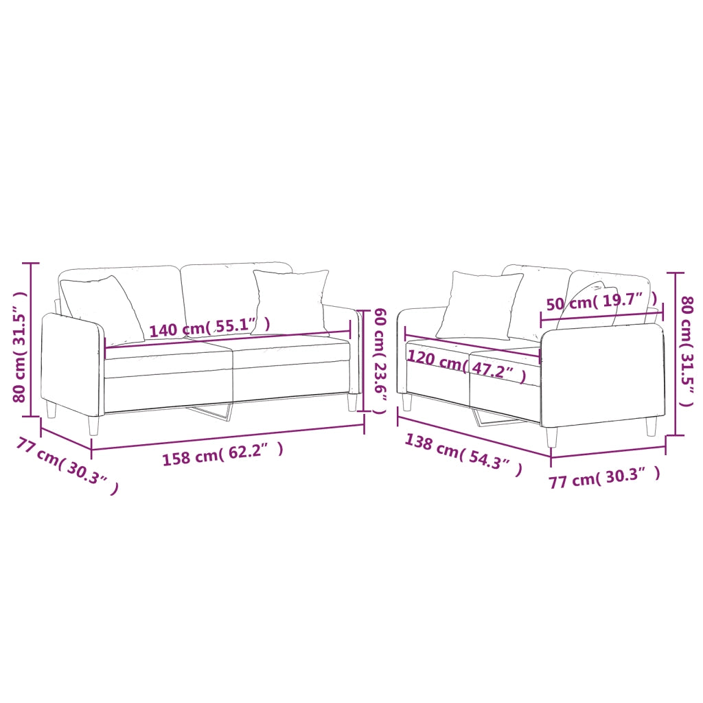 Set di Divani 2 pz con Cuscini Giallo Chiaro in Tessuto 3202107