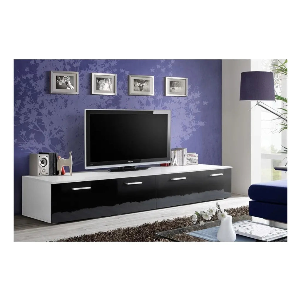 Mobile TV 200cm Collezione COMET. Colore bianco e nero. 2 ante a ribalta.