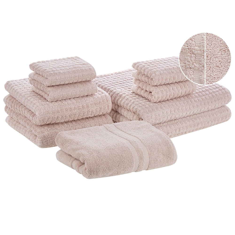 Set di 9 asciugamani da bagno e tappetino da bagno per ospiti in cotone rosa a bassa torsione