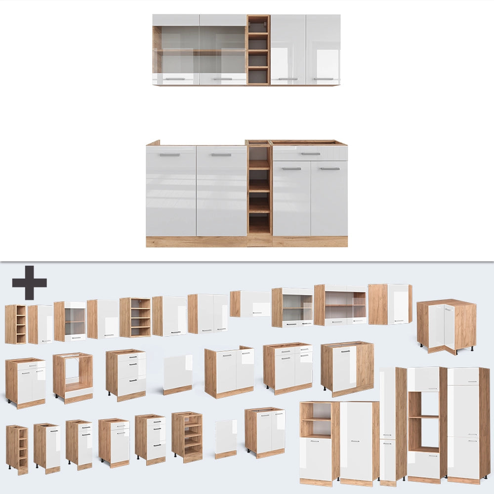 Vicco Cucina completa Bianco lucido/oro power oak 160 cm , PL Rovere