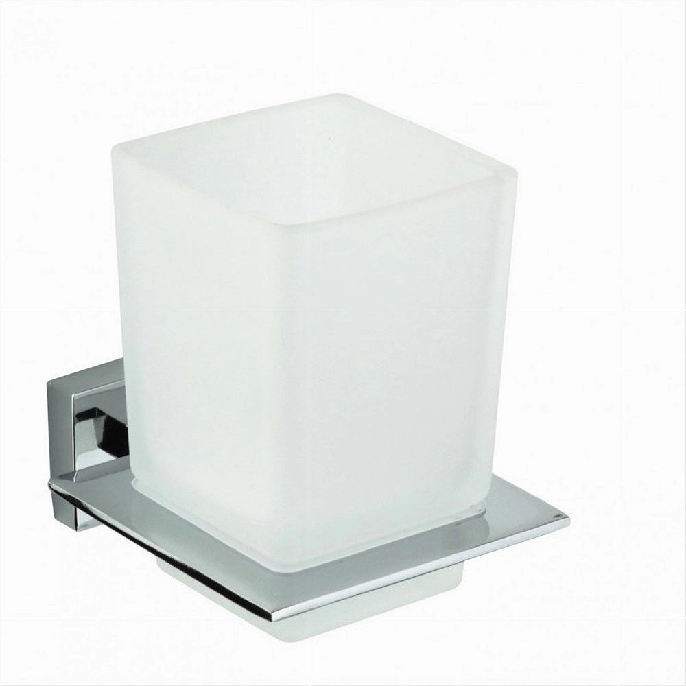 Trade Shop - Porta Spazzolini Dentifricio Con Bicchiere Vetro Parete Arredo Bagno Cubo 87213 -