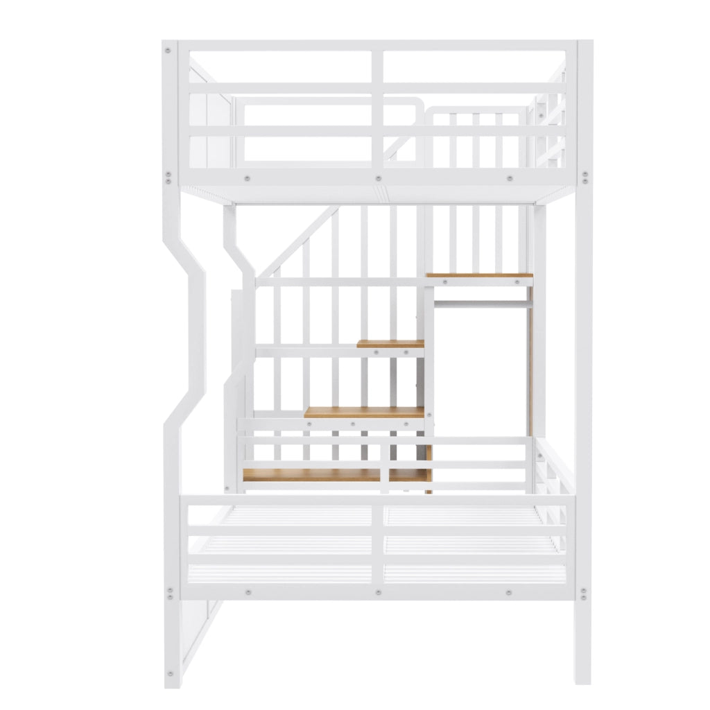 Letto in ferro 90 × 200 cm bianco ripostiglio scala armadio LED corrimano alto letto a castello e letto mezzanino