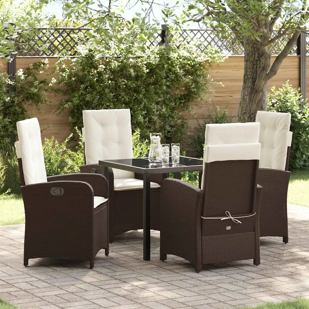 Set da Pranzo per Giardino con cuscino 5 pcs Marrone polyrattan 3380268