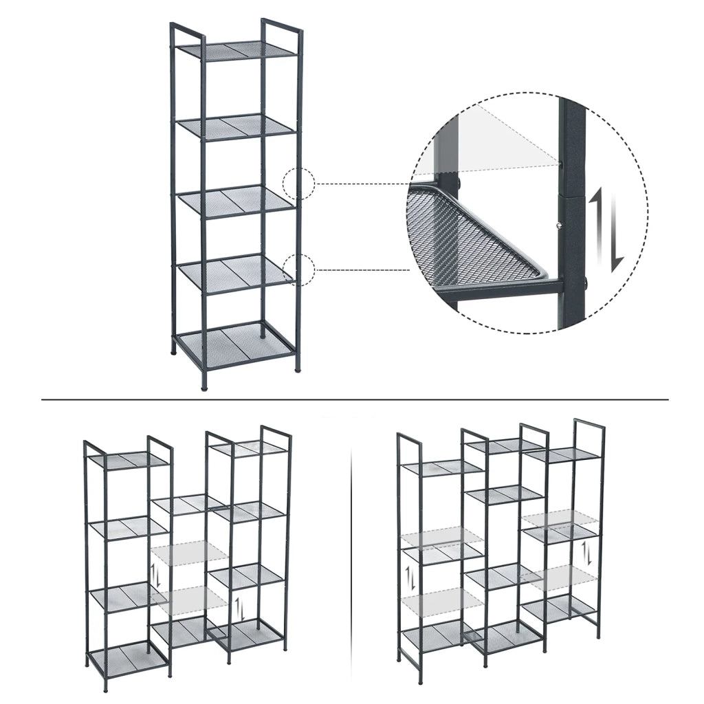 Scaffale in metallo per bagno portaoggetti da cucina 5 ripiani 38 x 30 x 128 cm scaffale indipendente porta piante estensibile griglia regolabile in altezza stile industriale nero 12_0005733