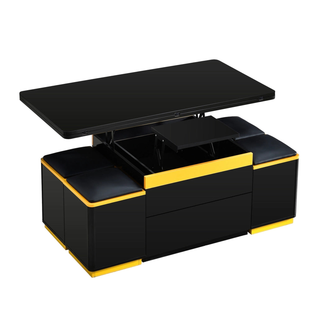 Tavolino da caffè 100x50x43 cm; sollevabile e pieghevole con contenitore; MDF e pannello truciolare nero