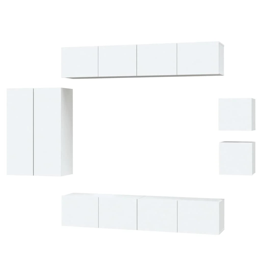 Set di mobili da 8 pezzi tra cui armadio credenza mobile TV televisore per soggiorno camera da letto salotto legno ingegnerizzato bianco 02_0025229