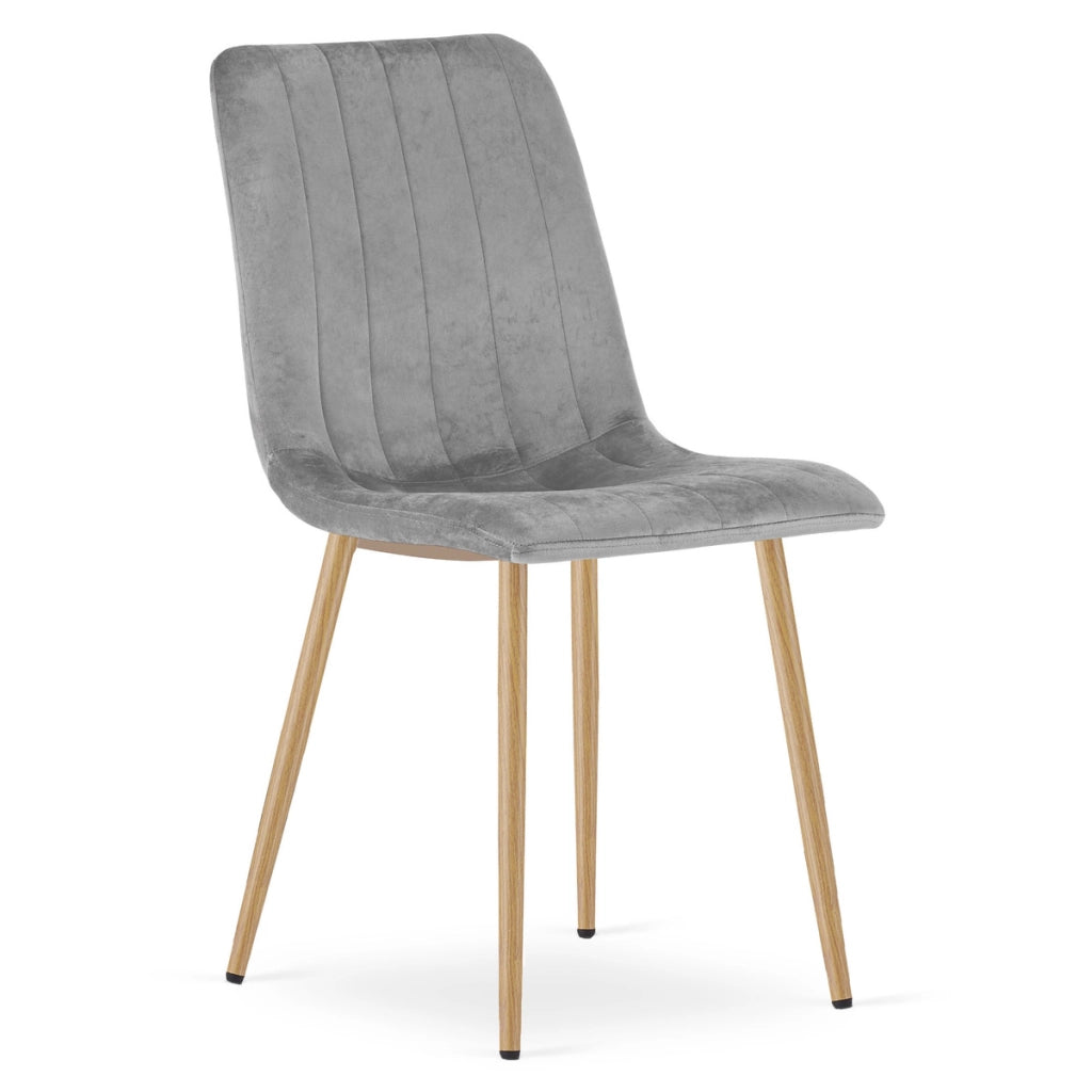 Set di 2 sedie Lava in velluto grigio chiaro e gambe effetto legno