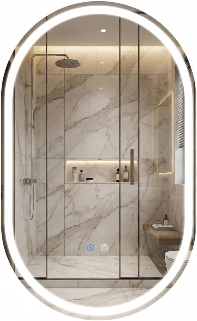 Specchio Bagno Retroilluminato, Specchio in Vetro Temperato con Luce LED Regolabile a 3 Colori, Antiappannamento, Interruttore Touch e Funzione Memoria, Orizzontale/Verticale