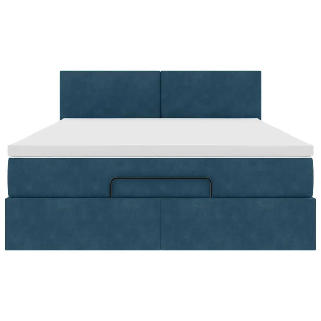 Struttura Letto Pouf con Materasso Blu 140x200cm in Velluto