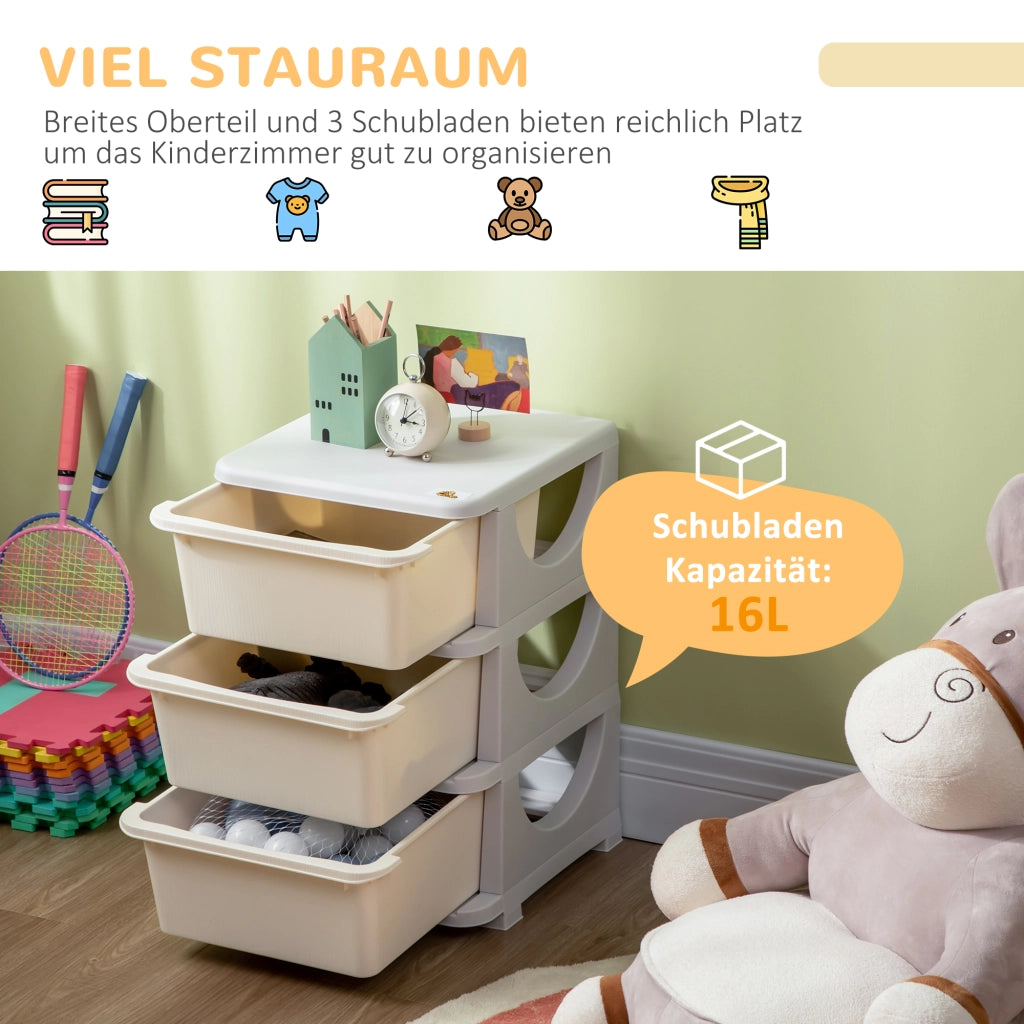 Letto contenitore per bambini con 3 cassetti ¨C Zephmum ¨C 37x37x56,5 cm, crema, plastica