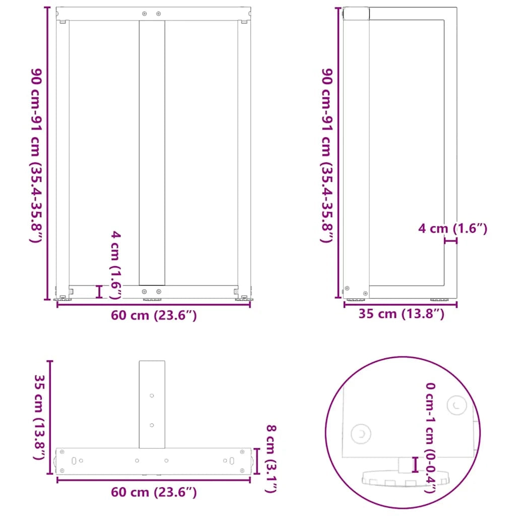 Set di 2 gambe per tavolo da bar a forma di T con piedini regolabili 60 x 35 x 90 cm acciaio nero 02_0057345