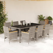 Set da Pranzo da Giardino 9 pz con Cuscini Polyrattan e Vetro 3278656