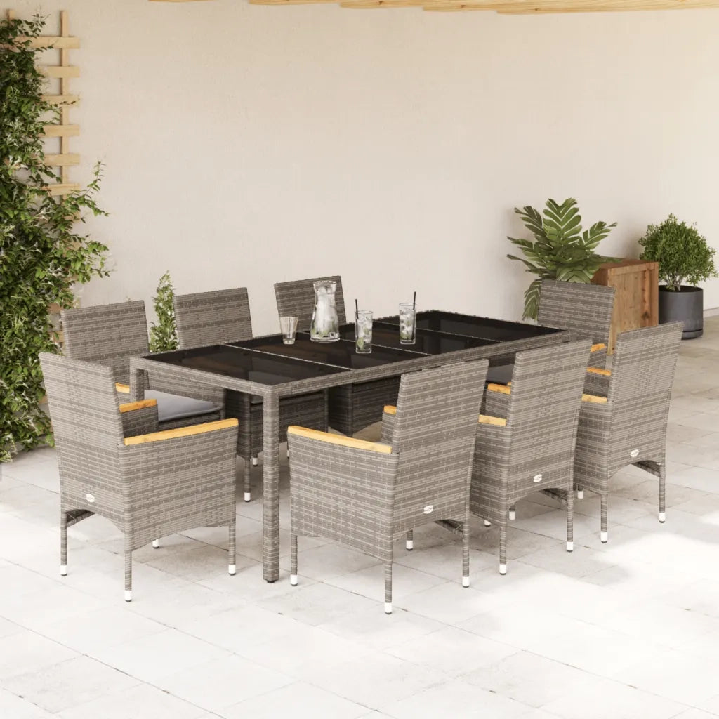 Set da Pranzo da Giardino 9 pz con Cuscini Polyrattan e Vetro 3278656