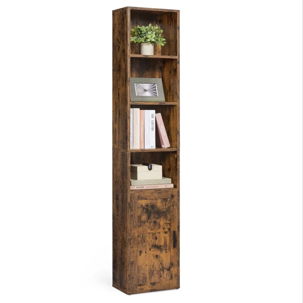 Libreria alta a 6 ripiani con anta vano contenitore aperto 24 x 318 x 175 cm per soggiorno ufficio sala da pranzo marrone 12_0005282