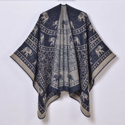 Sciarpa calda e spessa in stile retr¨°, mantella jacquard con spacco per donna