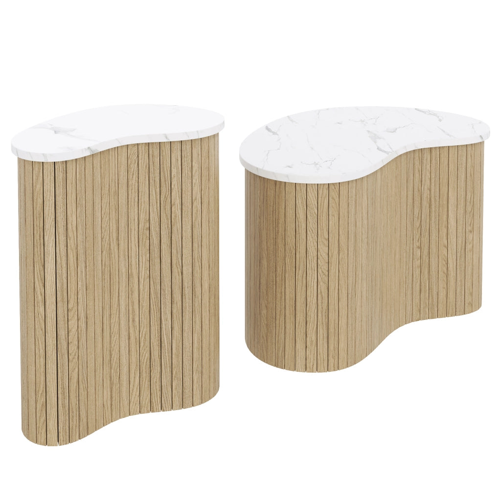 TAVOLINO da caffè Set da 2 pezzi 60x37x38+40x25x50 cm MDF naturale/bianco