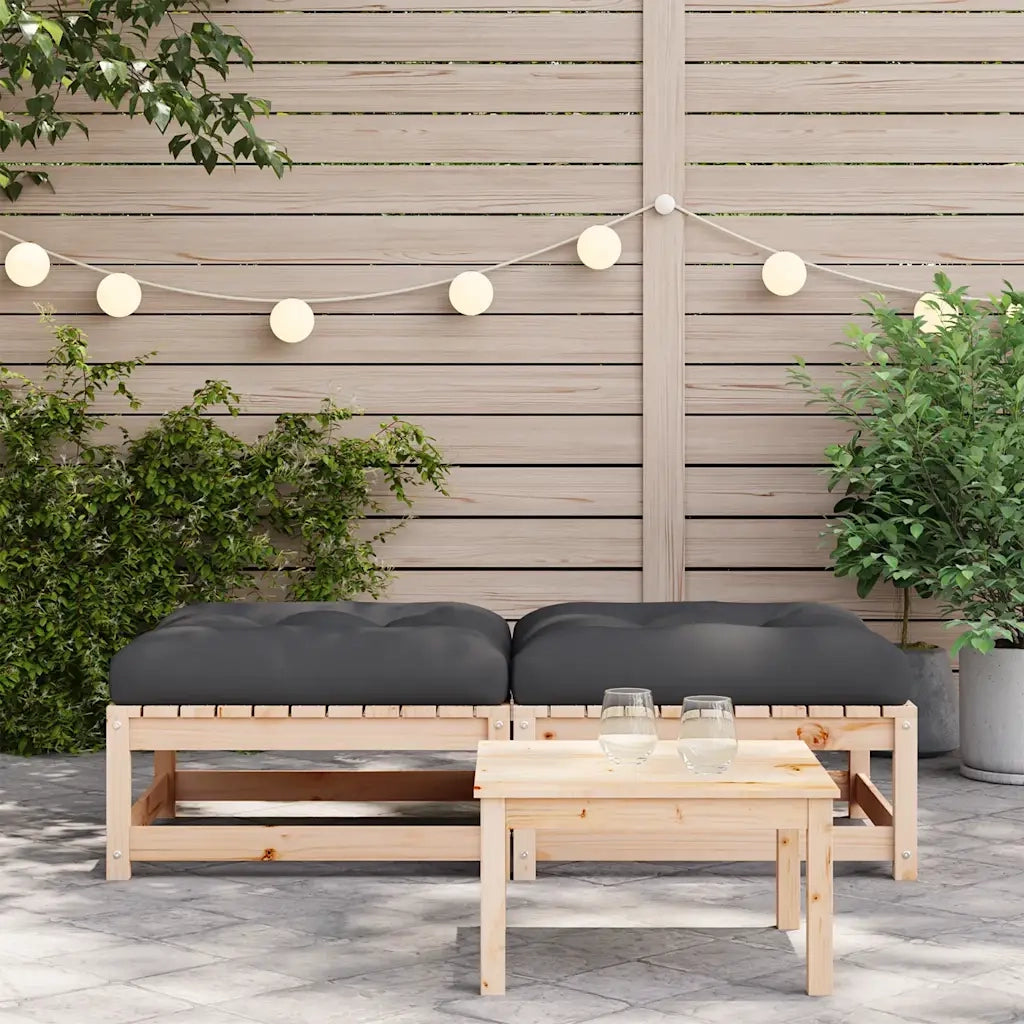 Sedia da giardino-Poggiapiedi da Giardino con Cuscini 2 pz Legno Massello di Pino 708307