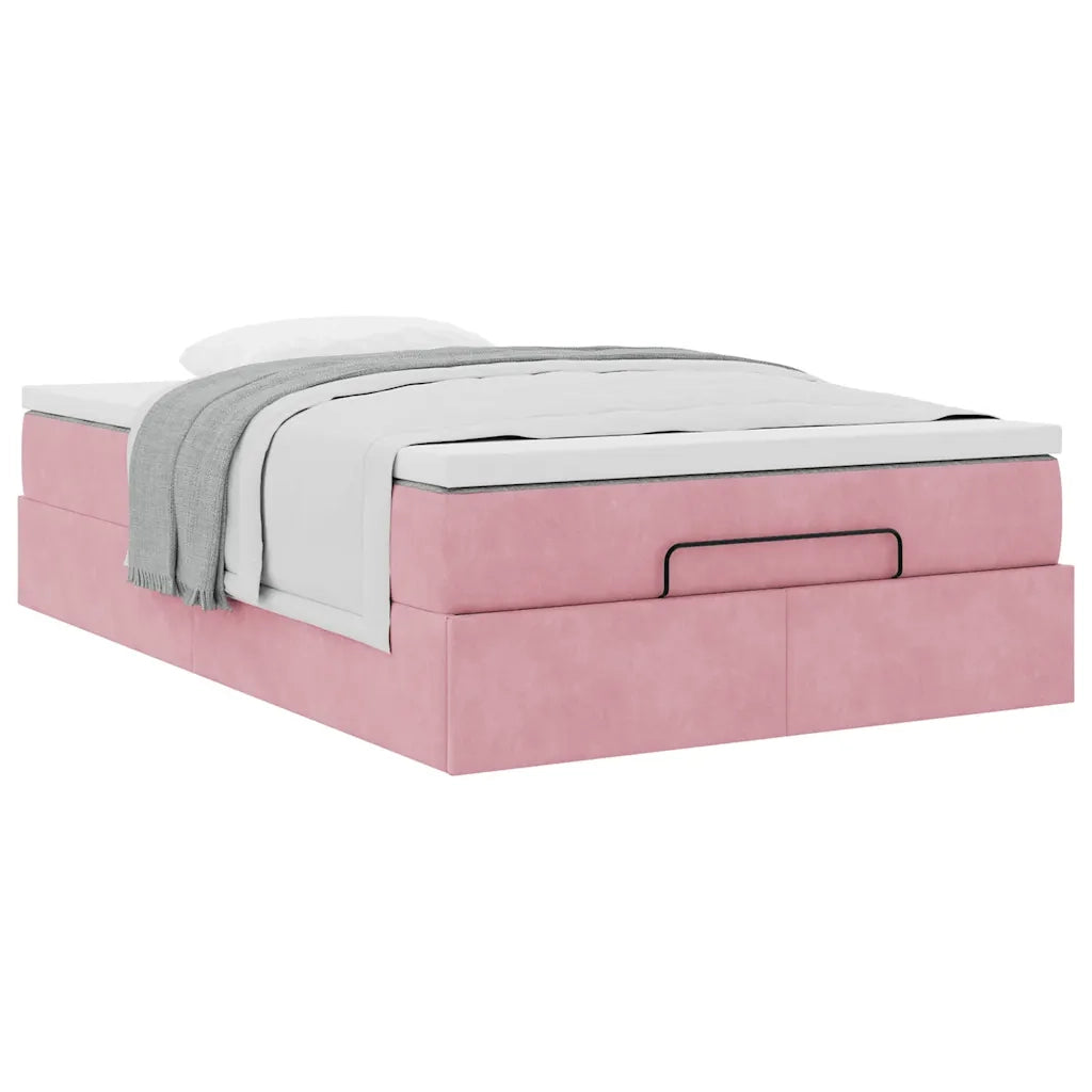 Struttura Letto Pouf con Materasso Rosa 120x200 cm Velluto 3311182