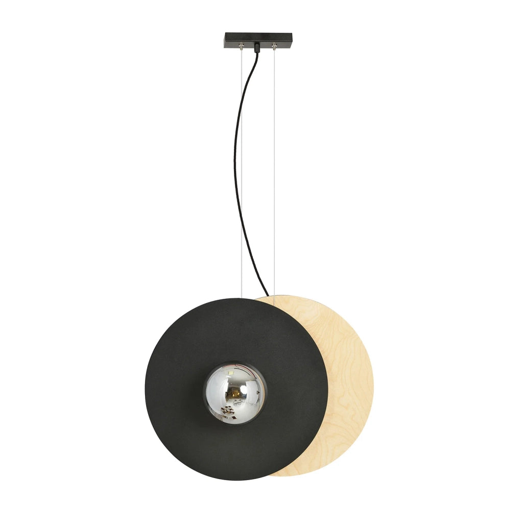 Sospensione Minimal Nordica Brigid 2 Luci In Acciaio Nero E Legno Vetro Fumè