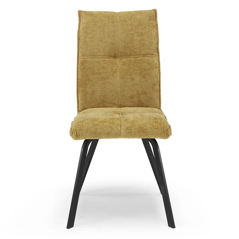 Set 4 sedie imbottite per sala da pranzo LETIZIA, design moderno, gambe robuste in metallo, rivestimento in tessuto spesso e idrorepellente effetto tridimensionale colore Senape