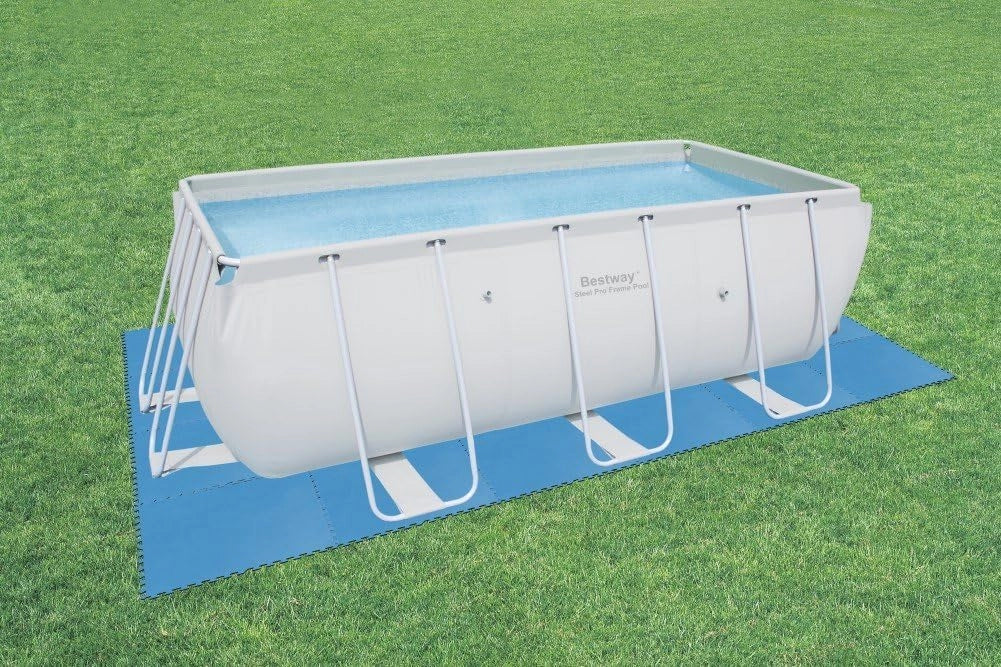Bestway 58220 protezione per il fondo della piscina, colore blu,tappetino confezione da 9 pezzi di 50 x 50 cm