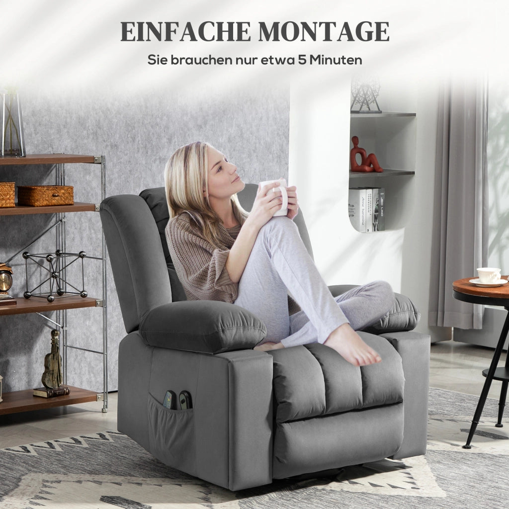 Poltrona Elettrica Reclinabile Massaggiante ¨C Zephmum ¨C Tessuto Grigio Scuro