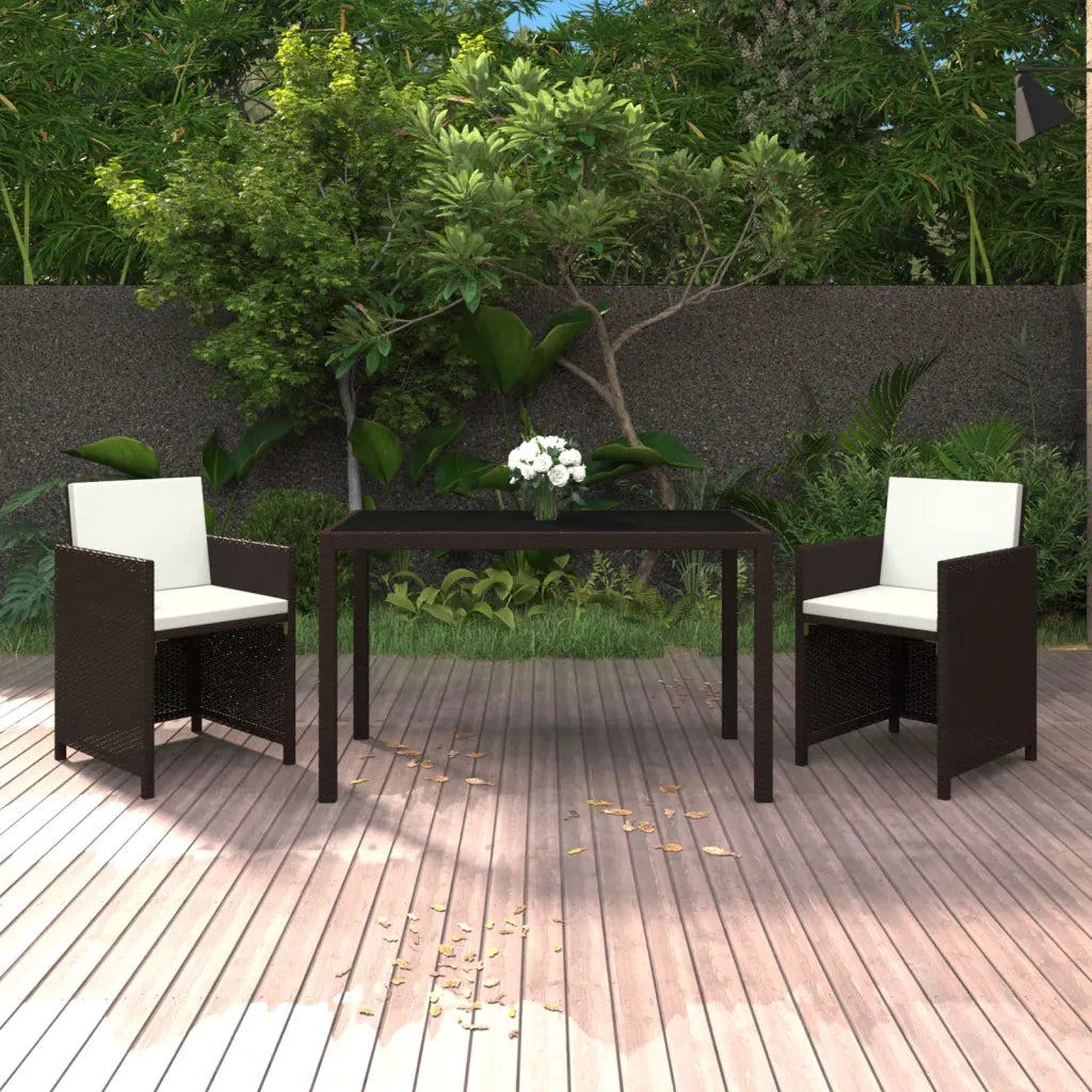 Set da Pranzo da Giardino 3 pz e Cuscini in Polyrattan Marrone cod mxl 65790