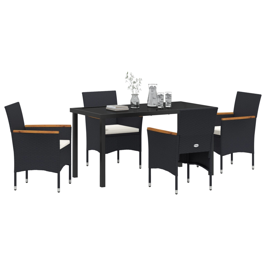 Set da Pranzo da Giardino 5 Pezzi Nero Polyrattan