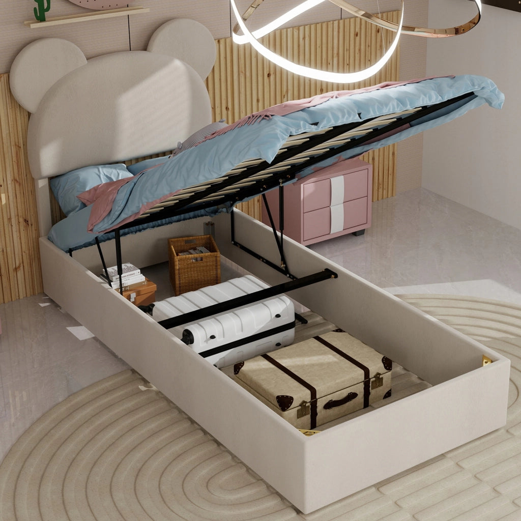 Letto imbottito singolo 90x200 - Xylo - Beige, testiera imbottita