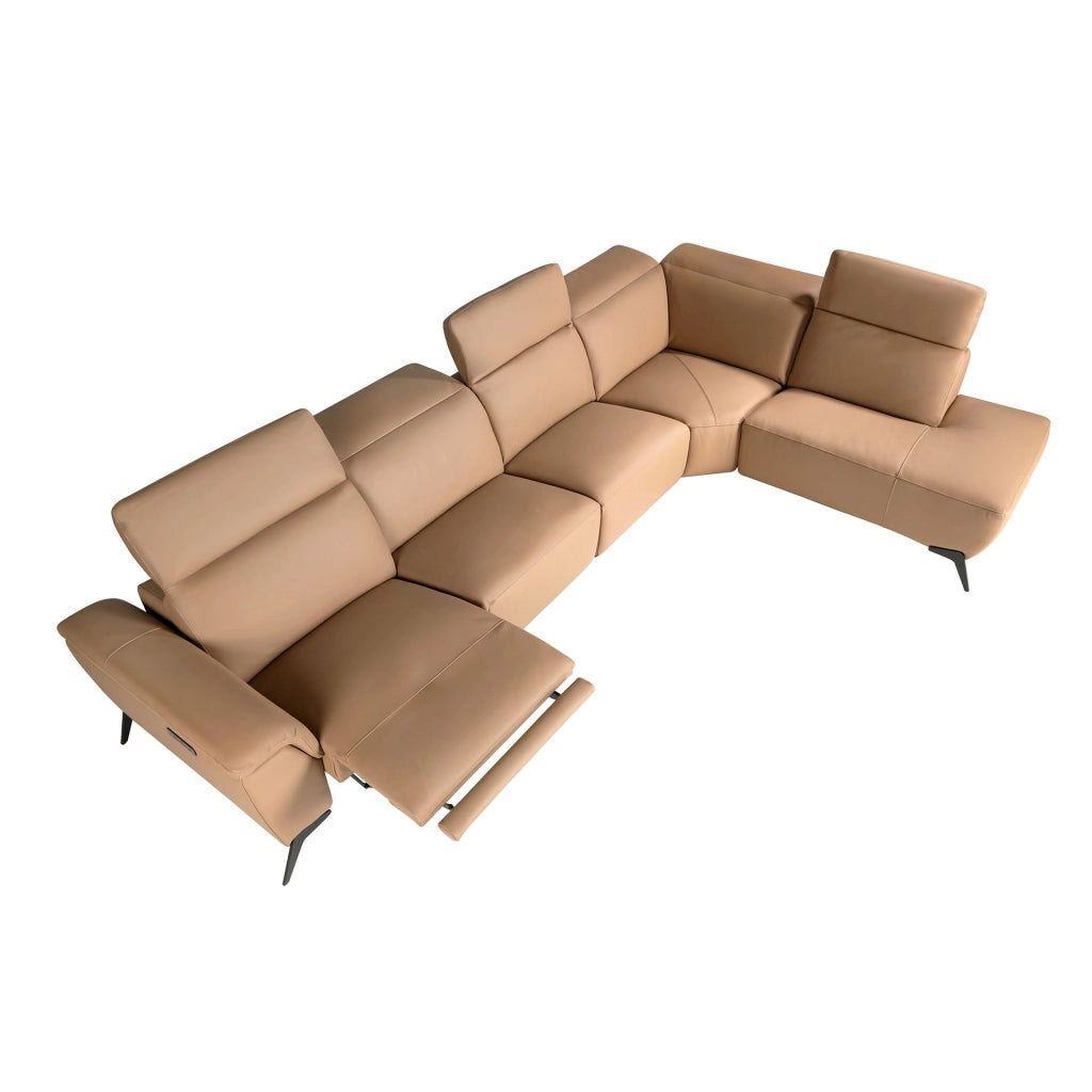 Divano chaise longue relax modulare destro in pelle marrone