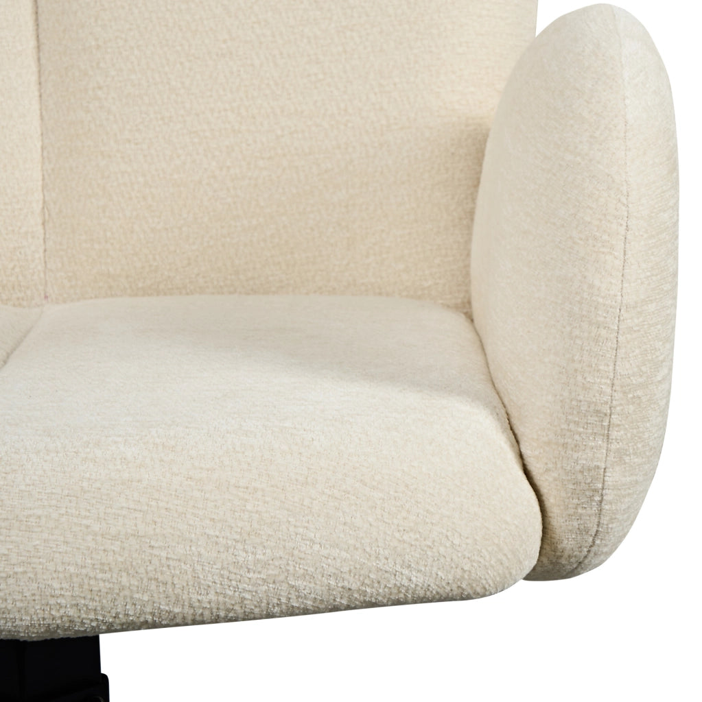 Set di 2 sedie girevoli con braccioli in chenille e gambe in metallo; bianco crema