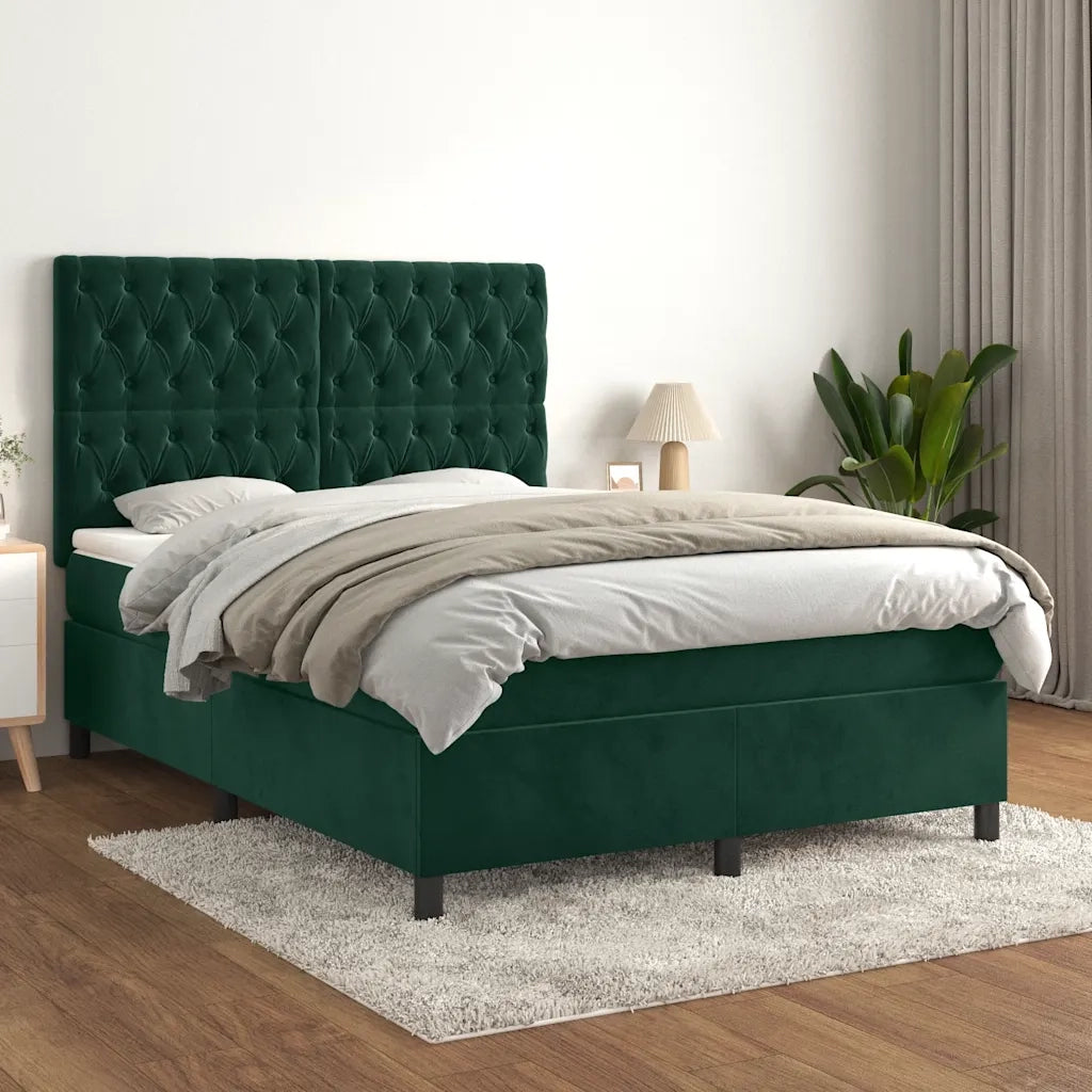 Giroletto a Molle con Materasso Verde Scuro 140x200 cm Velluto