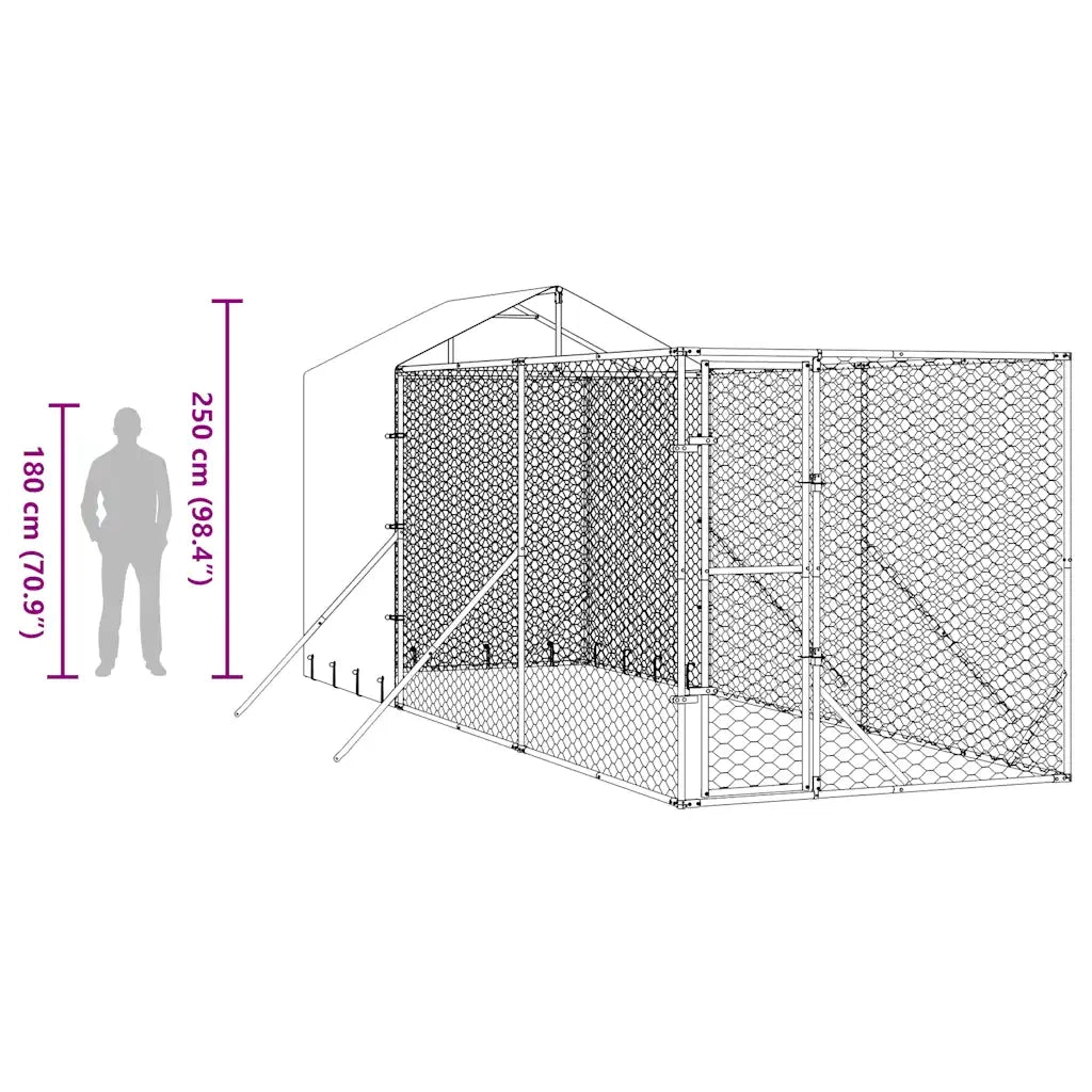 Cuccia Cani da Esterno Tetto Argento 2x6x2,5 m Acciaio Zincato 3190475