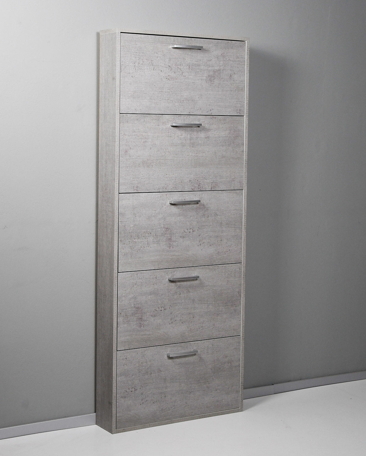 Scarpiera Salvaspazio 5 Ante 15 Paia 65x15x164 cm in Truciolare Nobilitato Cemento