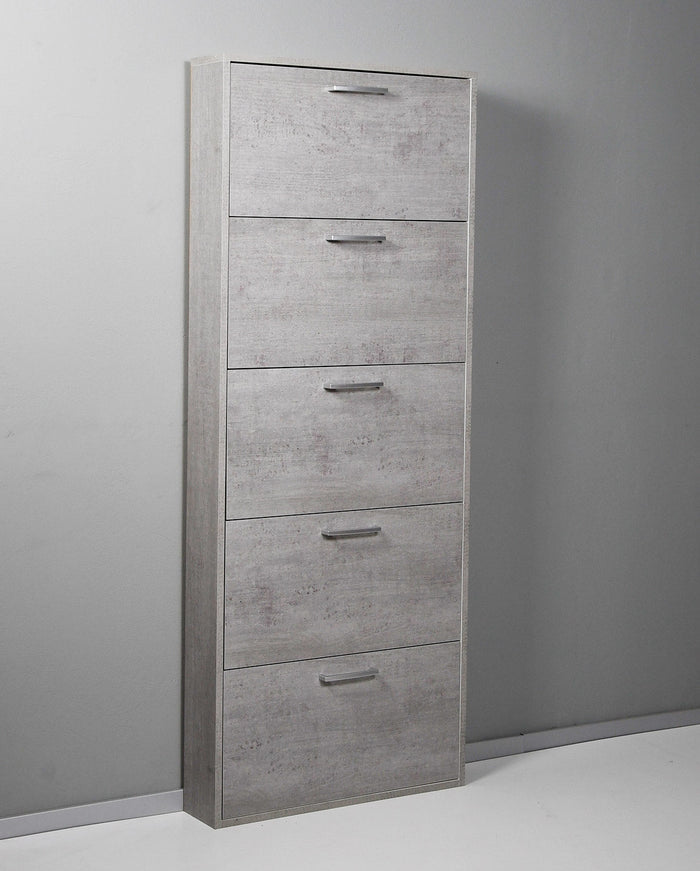 Scarpiera Salvaspazio 5 Ante 15 Paia 65x15x164 cm in Truciolare Nobilitato Cemento