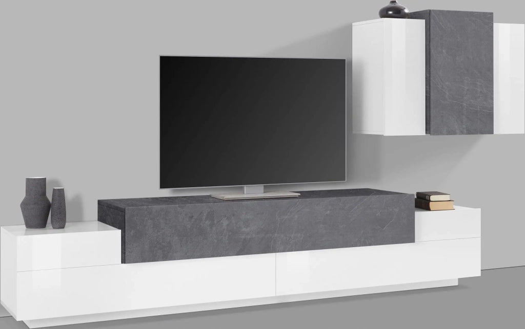 Parete attrezzata soggiorno design moderno pensile bianco antracite Corona Moby Report
