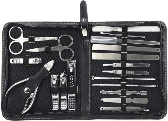 Kit di manicure e pedicure professionale - 19 pezzi - Strumenti in acciaio inossidabile - Custodia lussuosa - Incluso pulitore per base unghie