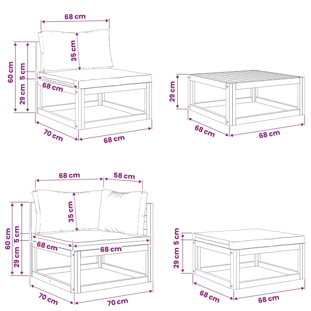 Set di divani 12 pz Naturale Legno di Acacia Massello 3417233