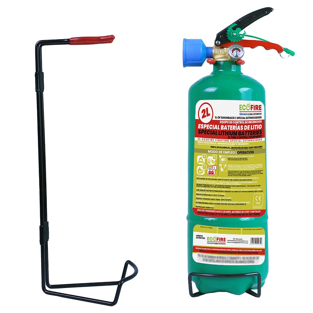 Estintore ecologico 2 lt. Ecofire classi spegnimento A-B-C-D-F-Li-(batterie al litio)  + supporto casa auto lavoro Simonrack
